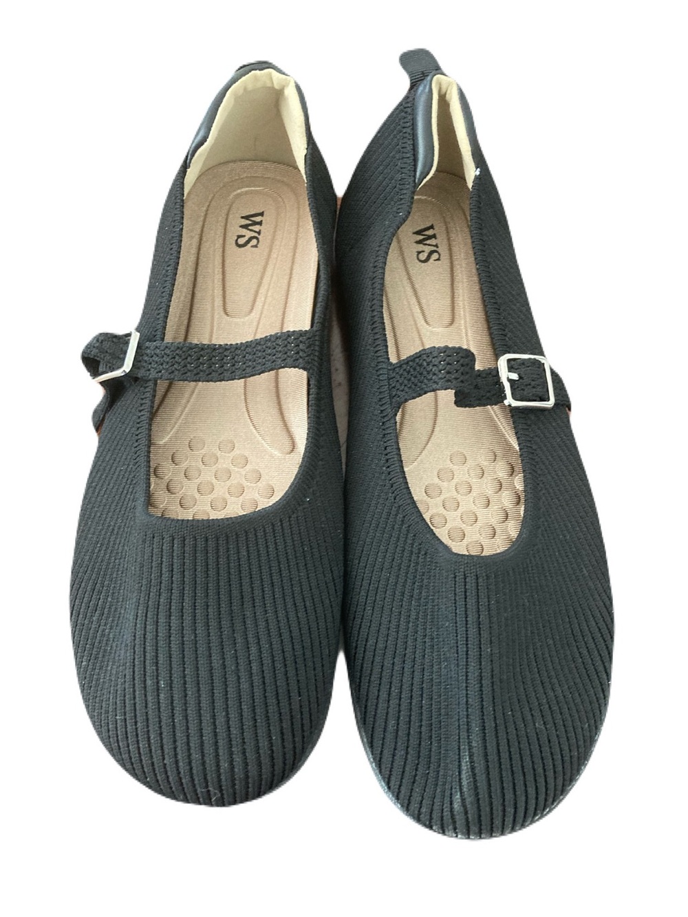 Black Mary Jane Knit Comfort Flats with Adjustable Strap